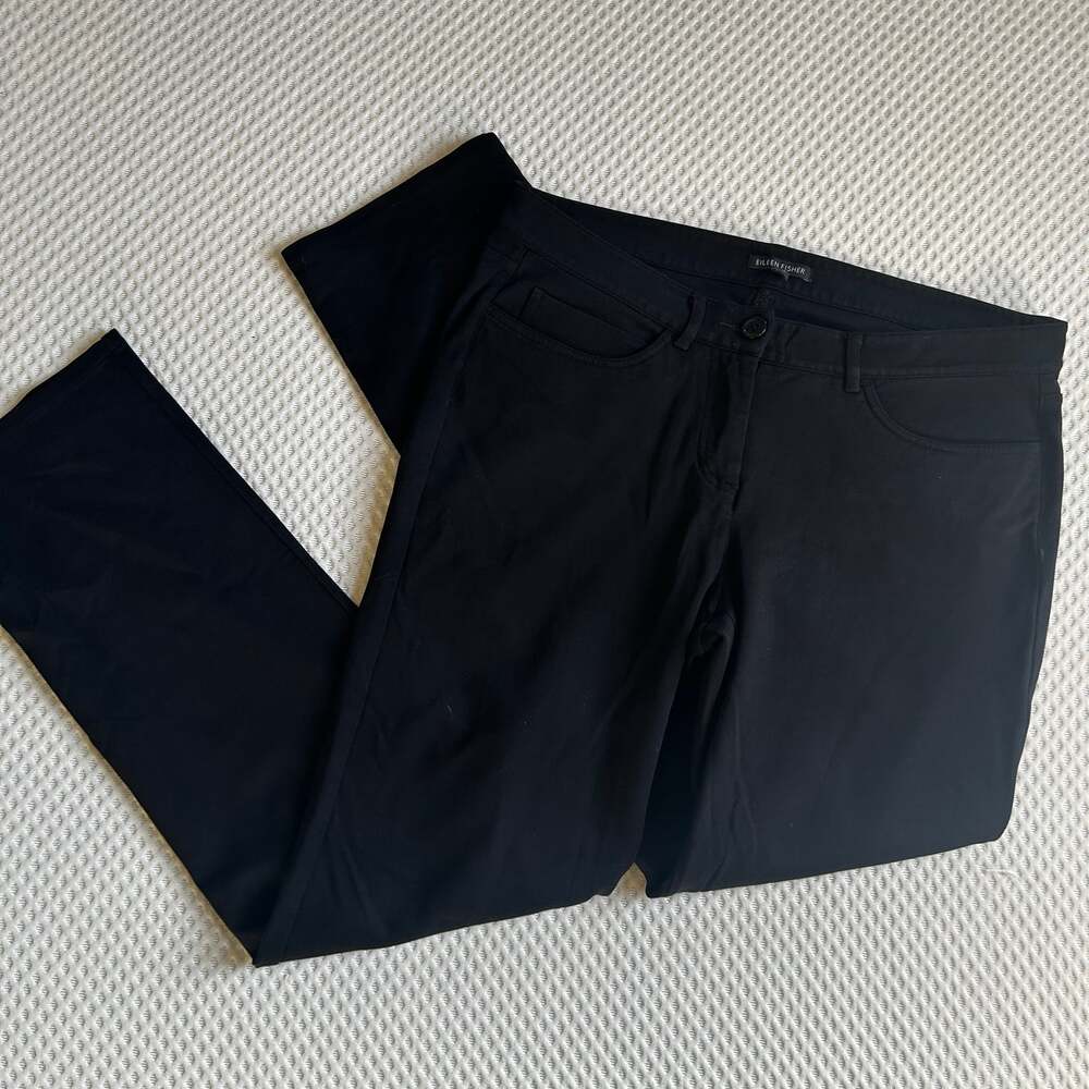 Eileen Fisher Stretch Ponte Pants M Black Trousers Minimalist Capsule Women's